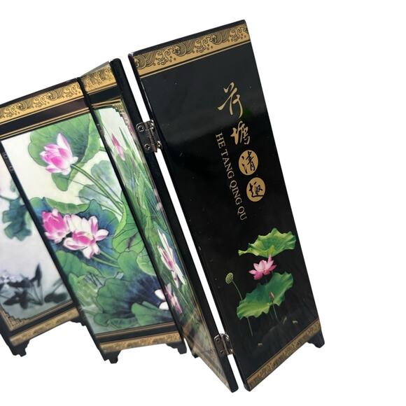 Asian Tabletop Screen, Water Lotus, He Tang Qing Qu / Fun in the Lotus Pond - Picture 7 of 10